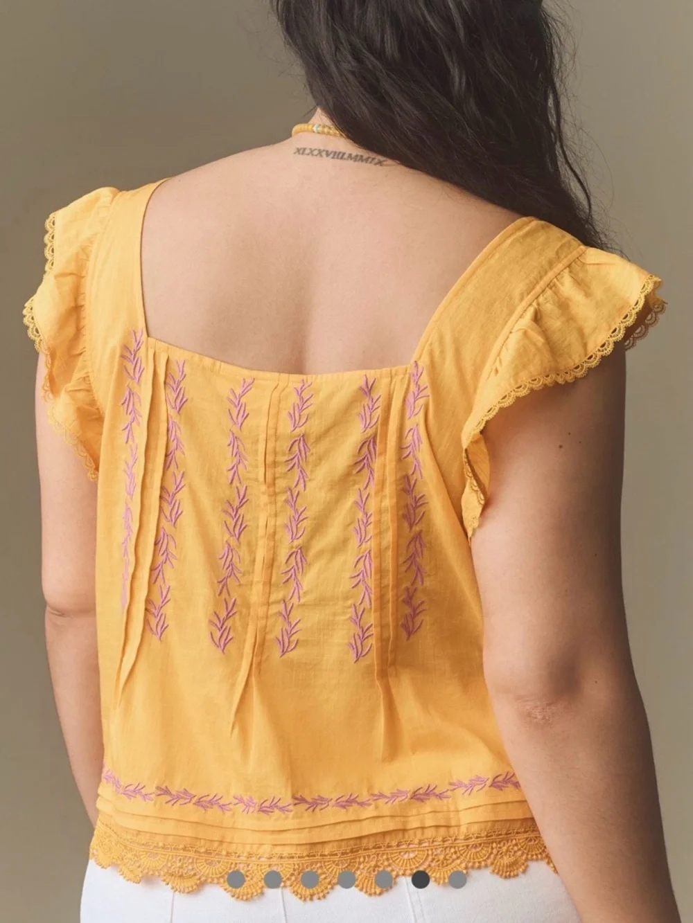Women’s Yellow Embroidered Flutter Sleeve Top